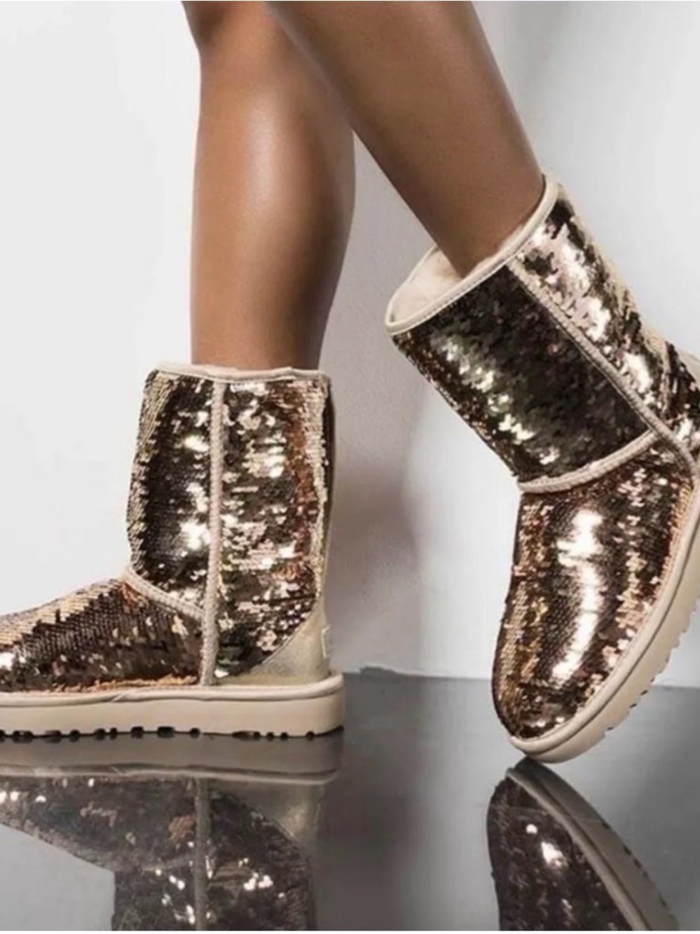 NWOT UGG Sequined Classic Boots, Rose Gold, Women’s Size 7